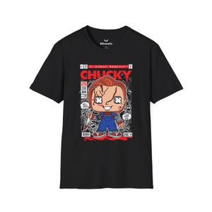 Chucky cartoon uniseks T-shirt, grappig horror-T-shirt, comfortabel grafisch shirt, nieuwigheid top, cadeau voor filmfans, Halloween-kostuum