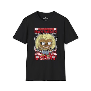 Iron Maiden Killer Eddie cartoon uniseks T-shirt, muziekband graphic tee, metalhead cadeau, rock fan shirt, concertkleding, heavy metal liefhebber