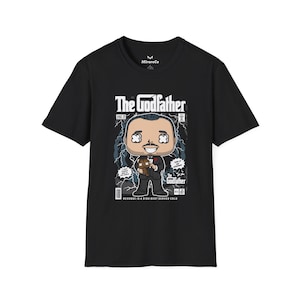 Vito Corleone cartoon uniseks T-shirt, the Godfather graphic shirt, maffiafilm fantop, gangsterfilm personage kleding, Italiaanse gangstermerchandise
