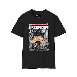 Green Day cartoon-uniseks T-shirt, T-shirt muziekband, graphic T-shirt, softstyle-shirt, concertmerchandise