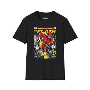 Flash-cartoon-uniseks T-shirt, T-shirt met graphic, superhelden-T-shirt, fanshirt stripboek, shirt voor kinderen en volwassenen