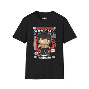 Bruce Lee cartoon uniseks T-shirt, shirt grafische vechtsport, T-shirt kungfu-film, vintage filmicoon bovenstuk, retro kleding Aziatische acteur