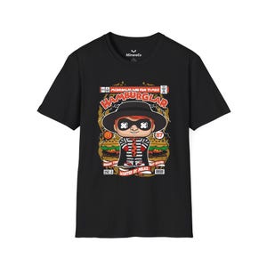 Hamburglar cartoon uniseks T-shirt - grappig grafisch T-shirt voor mannen en vrouwen, zacht katoenen shirt, nieuwigheid top, cadeau voor hem of haar, lichtgewicht