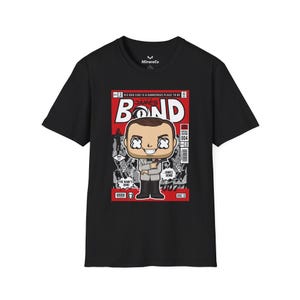 James Bond cartoon uniseks T-shirt, grappig spionage-T-shirt, cadeau filmfan, shirt geheim agent, vintage comicbook-top