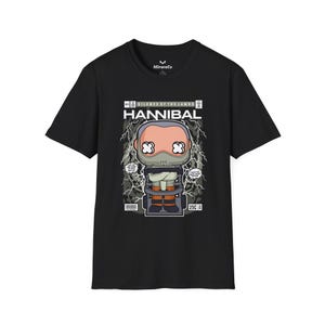 Hannibal Lector cartoon uniseks T-shirt, Silence Of The Lambs Tee, cadeau horrorfilm fan, grafisch shirt popcultuur, grappig filmpersonage