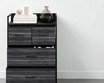 Modern Black Chest of Drawers – 4 Drawer Bedroom Storage Unit with Shelf
