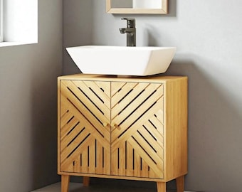 Bamboo Bathroom Storage Cabinet with Adjustable Shelf – Under Sink Organizer