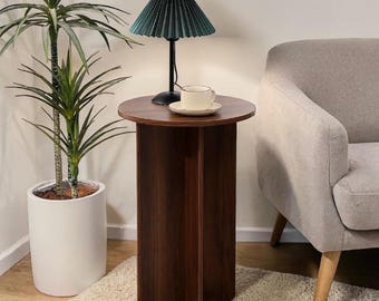 Round Dark Oak Side Table, Compact Bedside Nightstand, Small Coffee Table for Balcony or Bedroom