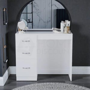 Modernt vitt sminkbord, sminkbord med 3 lådor för sovrummet