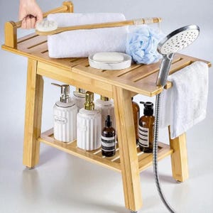 2-Tier Bamboo Spa Stool – Waterproof Bath Bench with Storage