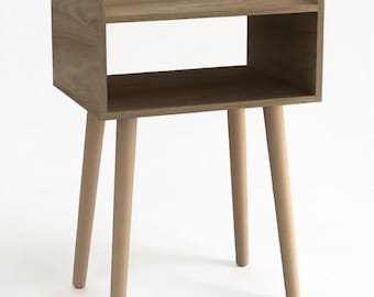 Modern Wooden Bedside Table with 2 Shelves, Solid Pine Legs Nightstand for Bedroom Storage