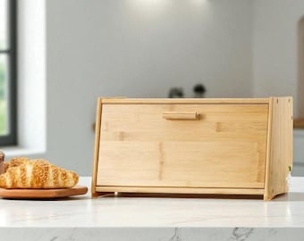 Bamboo Roll Top Bread Box, Kitchen Counter Storage Container, Farmhouse Bread Keeper