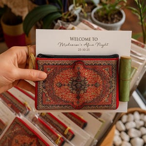 Bomboniere per la notte dell'henné, portamonete personalizzato con tappeto turco, regalo per addio al nubilato in stile boho, bomboniera autentica per gli ospiti con henné