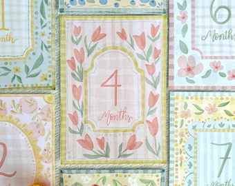 Vintage Floral Baby Milestone Cards – Monthly Baby Photo Props – Girl Baby Shower Gift – Cottagecore Nursery Decor – First Year Keepsake