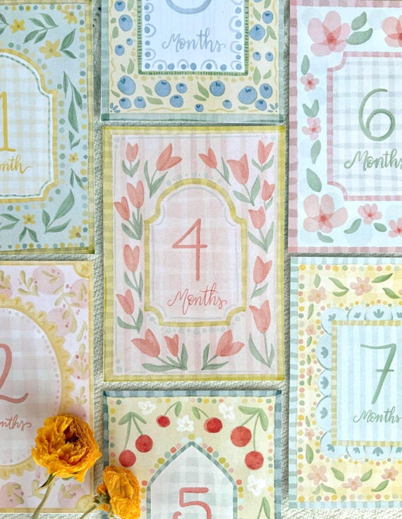 Vintage Floral Baby Milestone Cards – Monthly Baby Photo Props – Girl Baby Shower Gift – Cottagecore Nursery Decor – First Year Keepsake