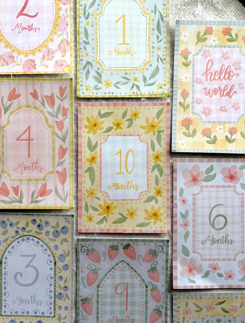 Vintage Floral Baby Milestone Cards – Monthly Baby Photo Props – Girl Baby Shower Gift – Cottagecore Nursery Decor – First Year Keepsake image 7