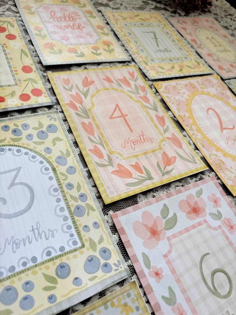 Vintage Floral Baby Milestone Cards – Monthly Baby Photo Props – Girl Baby Shower Gift – Cottagecore Nursery Decor – First Year Keepsake image 6