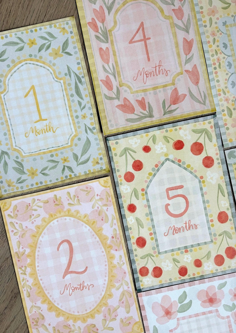 Vintage Floral Baby Milestone Cards – Monthly Baby Photo Props – Girl Baby Shower Gift – Cottagecore Nursery Decor – First Year Keepsake image 3