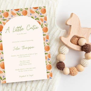 A Little Cutie Baby Shower Invitation Template,Orange Citrus Baby Shower Invite, Editable Canva Invitation, Gender Neutral Shower Theme