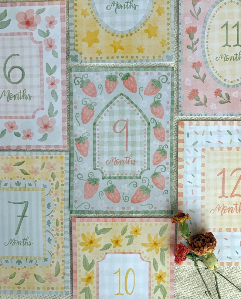 Vintage Floral Baby Milestone Cards – Monthly Baby Photo Props – Girl Baby Shower Gift – Cottagecore Nursery Decor – First Year Keepsake image 4