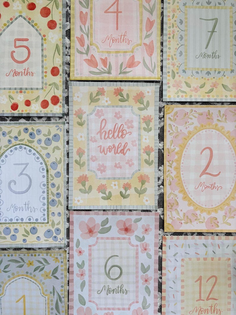 Vintage Floral Baby Milestone Cards – Monthly Baby Photo Props – Girl Baby Shower Gift – Cottagecore Nursery Decor – First Year Keepsake image 8
