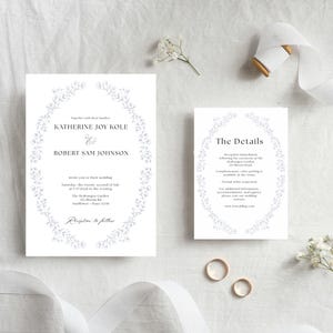 Conjunto de modelos de convites de casamento, download editável do Canva, cartão de detalhes, RSVP online, suíte de casamento minimalista para impressão, floral vintage