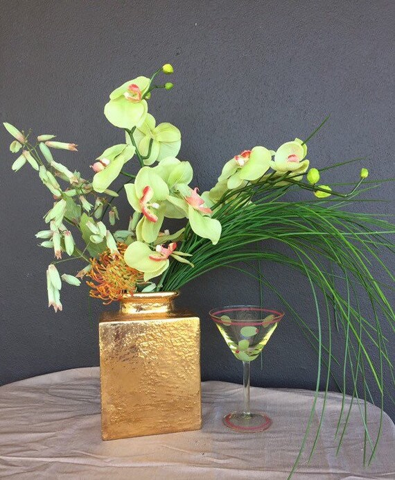 Silk Floral Arrangement Centerpiece Vintage Gold Rectangular Etsy