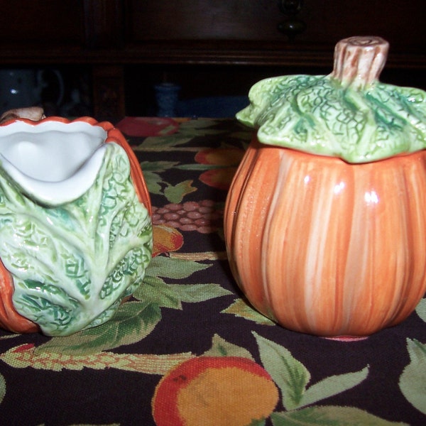 Reserved for Lissa Vintage Ceramic Pumpkin Sugar Bowl and Creamer