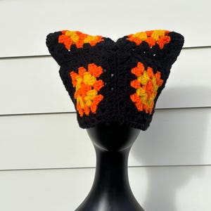 Crochet Granny Square Cat beanie