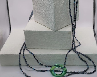 Smoky Jazz Trio:  Blues-green trio bead necklace