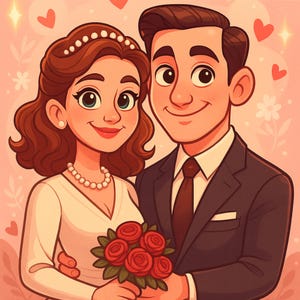 Custom Wedding Caricature: Personalized Couple Portrait (Digital Anniversary Art A4 Size JPEG/PDF Files Included)