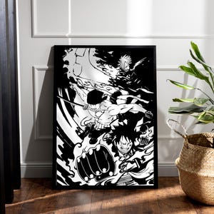 Zoro, Luffy & Sanji Poster | One Piece Wall Art | Black and White Anime Print | Straw Hat Trio | Digital Download