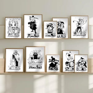 Straw Hat Crew Poster Set (10 Prints) | One Piece Digital Wall Art | Nakama Collection | Anime Download | Black & White