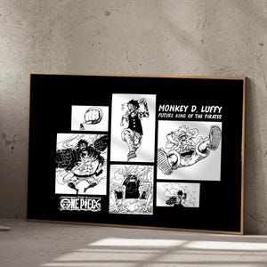 Póster del manga Luffy All Gears: Gear 2, Gear 3, Gear 4 y Gear 5 / Arte mural horizontal de One Piece