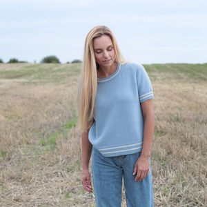 Light Blue 100% Cashmere Short Sleeve Sweater – Handmade Cashmere Knit Women Top - Soft Luxury Autumn Pullover - Cashmere knitted T-shirt