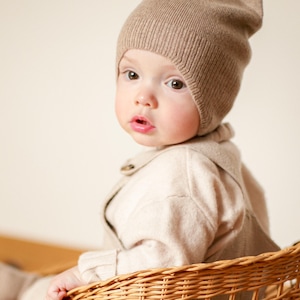 Baby Knit Hat With Ear Flaps – Beige Cashmere Merino Wool Beanie - Soft Warm Baby Hat - Unisex Newborn Toddler Winter Gift