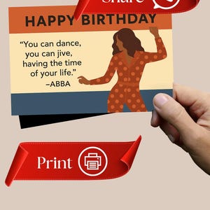 Cartão de aniversário inspirado no ABBA – “Você pode dançar, você pode dançar” – Design de discoteca retrô