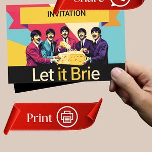 Let It Brie - Convite Engraçado para Festa do Queijo dos Beatles - Cartão Digital para Imprimir