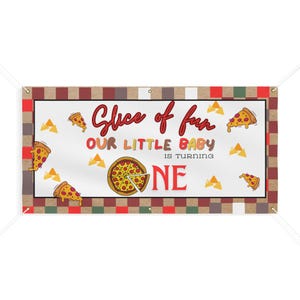 Pizza Party Birthday Banner, Personalized Kids&#39; Birthday Decor, One-Year-Old Celebration Sign, Fun Birthday Decorations, Slice of Fun Banner
