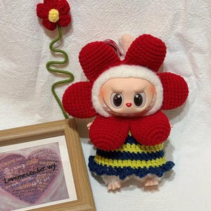 Crochet Labubu Flower Clothes Pattern, Labubu Crochet Rose Outfit, Crochet Labubu Clothes, Crochet Labubu Pattern, Labubu Accessories
