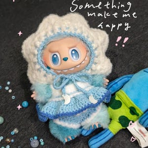 Labubu Cloud Crochet Clothes Pattern | Handmade Labubu Clothes set with hat, dress, pants | Crochet Labubu Summer Outfit | Plush Doll Outfit