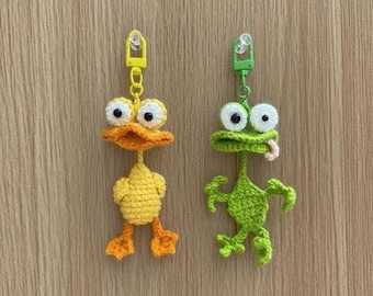 Funny Frog Crochet Pattern, Happy Duck Crochet Pattern, Crochet Funny Frog and Duck Keychain Pattern, Crochet Animal Keychain Pattern