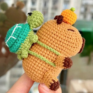 Capybara Crochet Pattern, Amigurumi Capybara with Turtle Backpack, Crochet Stuffed Animal Plush Toy, Crochet Keychain, Beginner Tutorial PDF