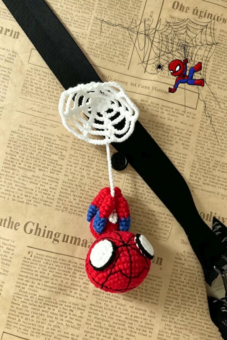 Spider-Man virkmönster, mönster för bilhänge, amigurumi superhjälte, virkad nyckelring, spegelberlock, nybörjarvirkning, plyschleksak, PDF bild 5