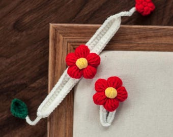 Flower Bracelet Crochet Pattern, Crochet Wrist Flower Pattern, Amigurumi Daisy Floral Wristband, Crochet Bride Jewelry, Gift for Her, Kids