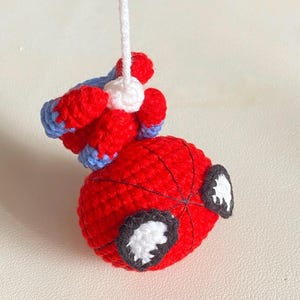 Spider-Man virkmönster, mönster för bilhänge, amigurumi superhjälte, virkad nyckelring, spegelberlock, nybörjarvirkning, plyschleksak, PDF bild 10