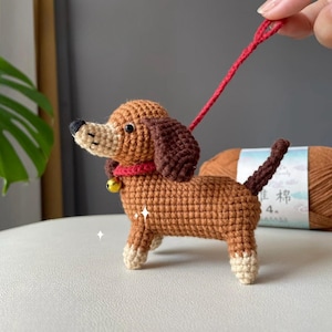 Crochet Dachshund Dog Pattern, Crochet Dachshund Plush, Crochet Dog Dachshund Keychain, Stuffed Animal Crochet, Amigurumi Puppy, Crochet Dog