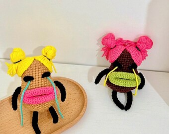 Funny Monster Crochet Pattern, Halloween Monster Crochet Keychain, Amigurumi Monster Plushie Doll, Goth Girl, Bag Charm, Unique Gift for her