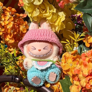Labubu Garden Picnic Crochet Clothes Pattern | Labubu Summer Doll Clothes Set with Hat, Overalls, Bag and Bib | Handmade Plush Doll Outfit