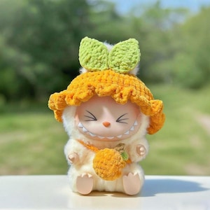 Labubu Orange Clothes Crochet Pattern | Summer Fruit Labubu Clothes PDF | Handmade Amigurumi Plush Doll Clothes | Crochet Labubu Clothes